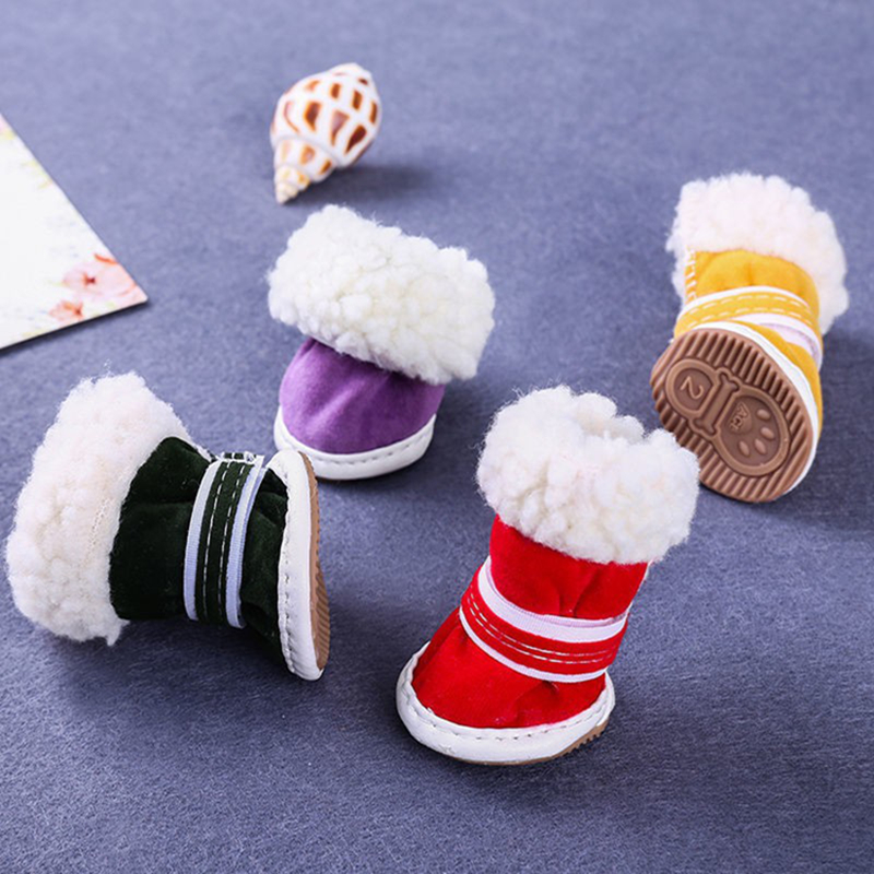 Dog Shoes for Warm Cashmere dog Shoes, Puppy Dog Boots Paw Protectors for Soft Soled Suede , Winter Snowy Day, Anti Slip Sole, Hand Sewn, with Velcro 
