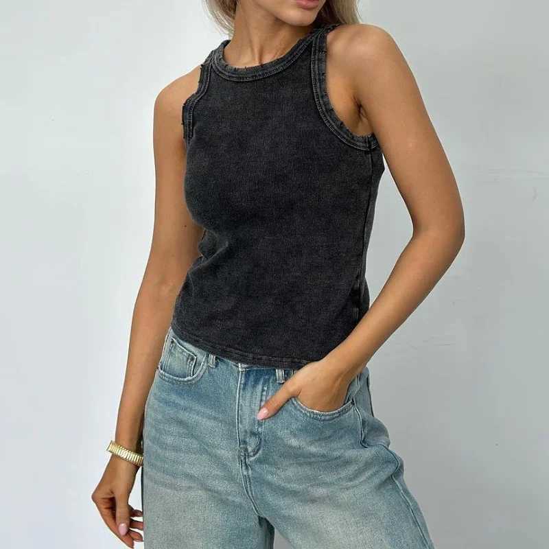 Y2k Clothes Distressed Hole Retro Crop Top Women Summer Vintage Ripped Sveless Sexy Tank Top Fe Basic Ribbed Knit VestXJ250212