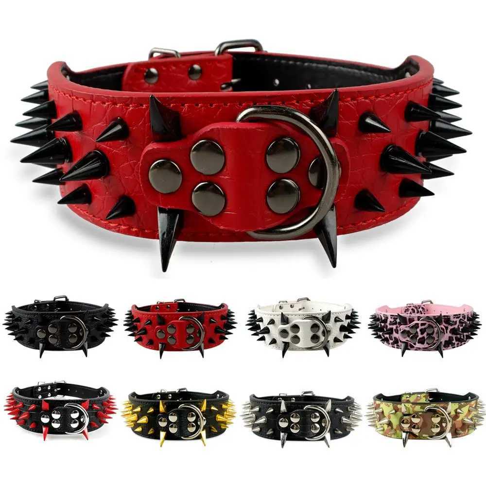 Dog Harnesses 2 Wide Sharp Spiked Studded Leather Dog Collars Pitbull Bulldog Big Dog Collar Adjustable For Medium Large Dogs Boxer S M L XL H250217