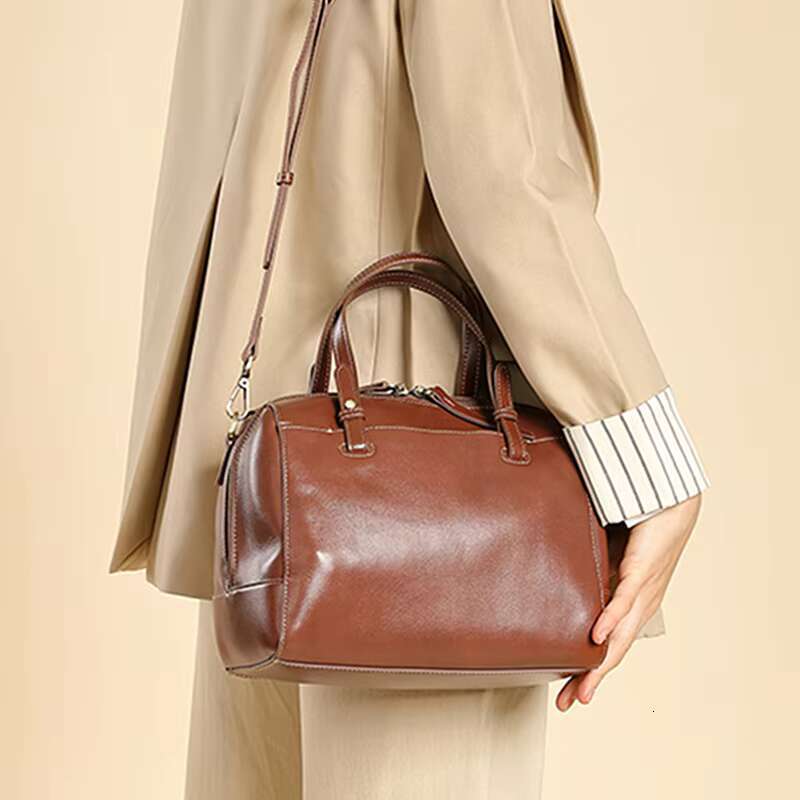 Toptrends Cow Genuine Leather Boston Small Shoulder Crossbody Bags For Women 2024 Top Handle Pillow Purses Tote Ladies Handbags