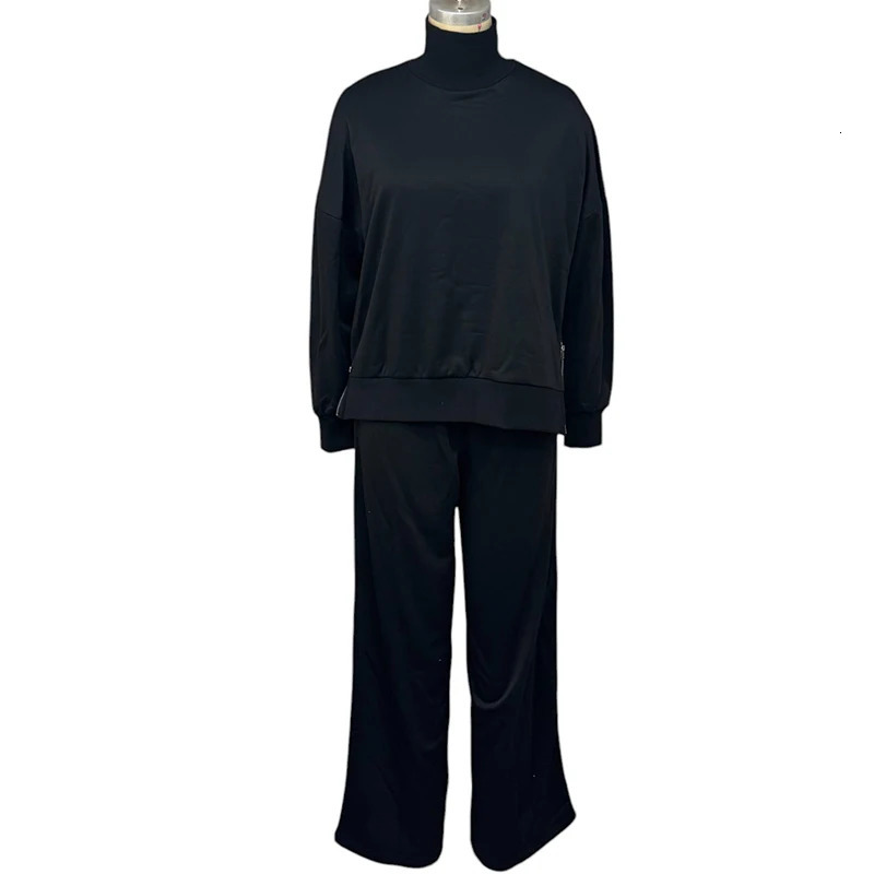 Wefads Two Piece Set Women Autumn Winter est Solid Long Sleeve Turtleneck Pullover Top Loose Pants Sets High Streetwear 250207