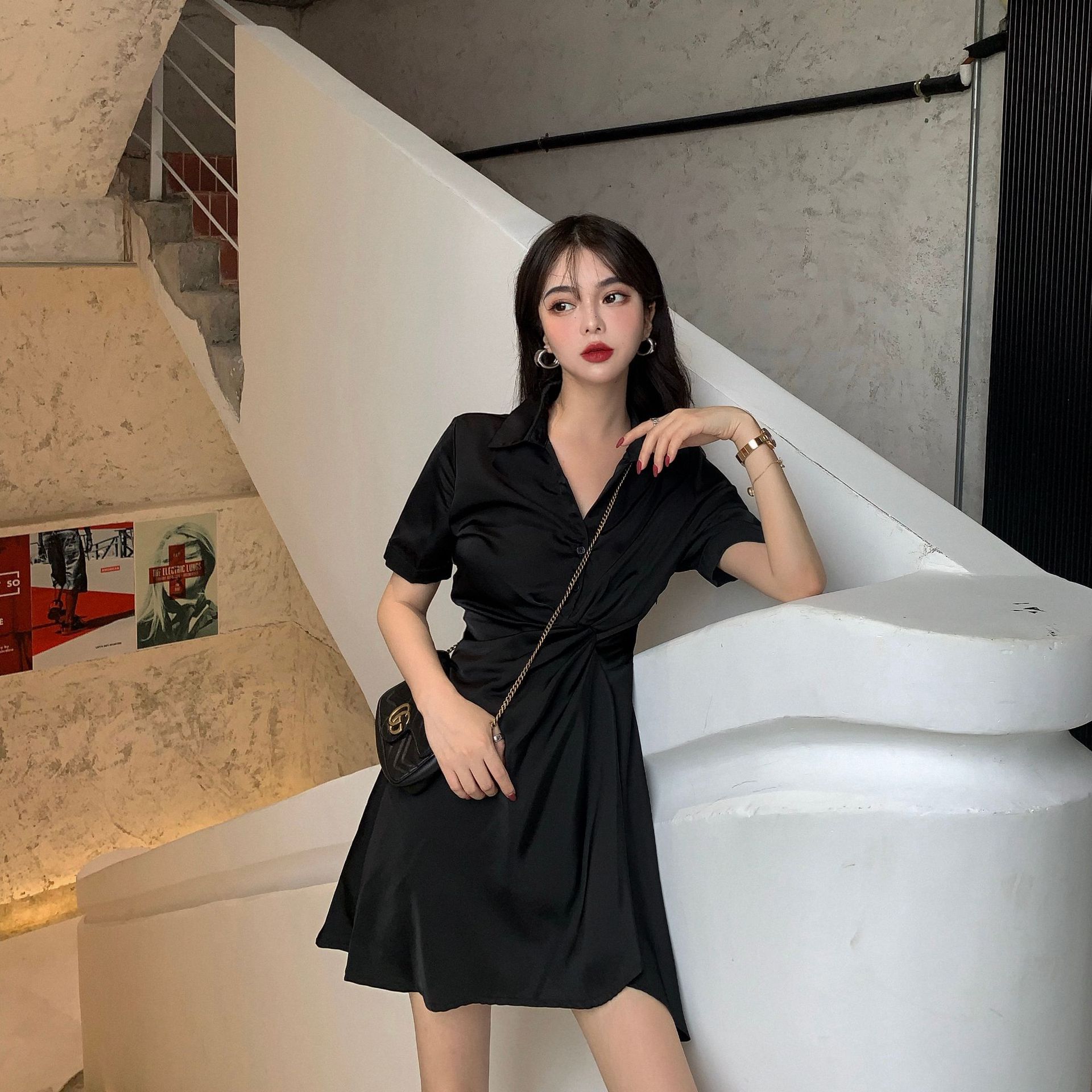 F3105 Little black dress for women 2025 new design waist slimming short dress wholesale