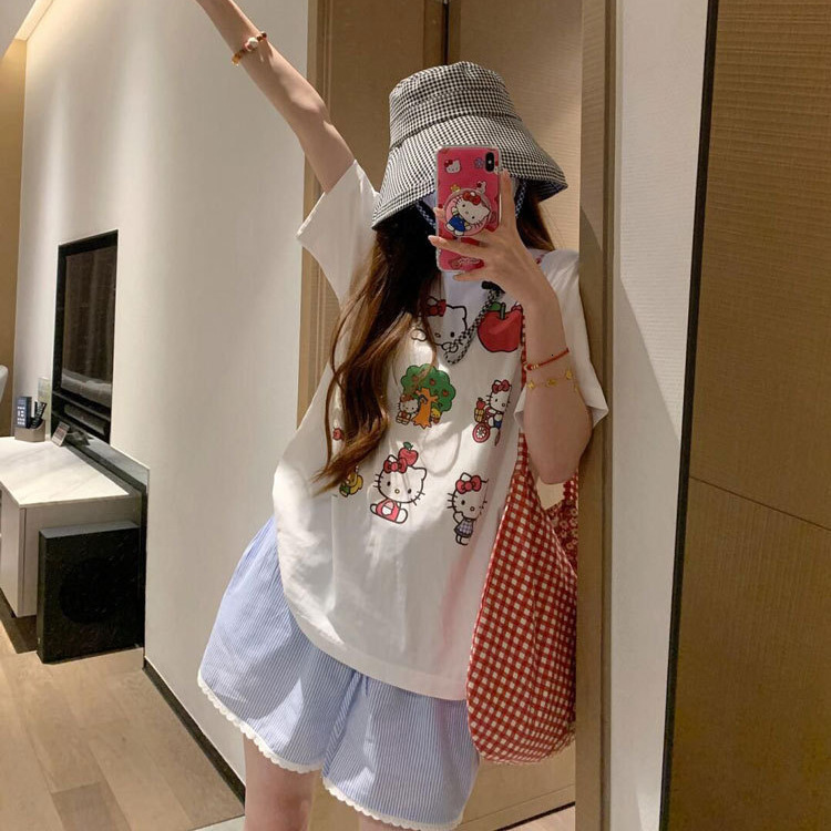 American Blue Striped Casual Shorts For Women's Summer Fashion High Waisted Drawstring Breathable Quick Drying Sweet And Spicy Sexy Sports Wide L
