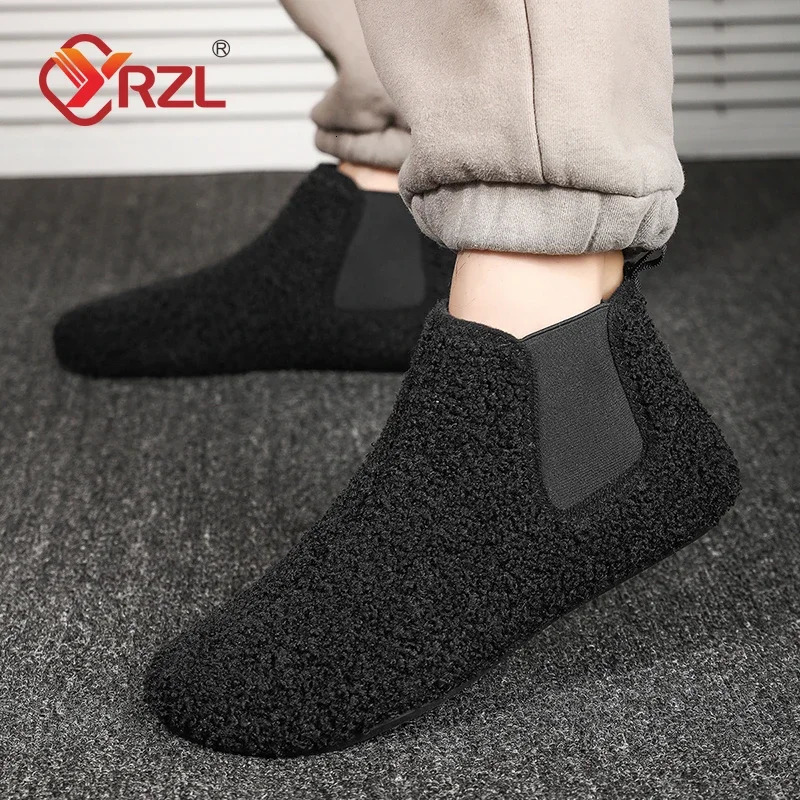 YRZL Winter Warm Cotton Shoes Men Indoor Home Slipper Thin Bottom Plush Cotton Man Casual Shoes Soft Sole Anti-slip Slippers Man 250207