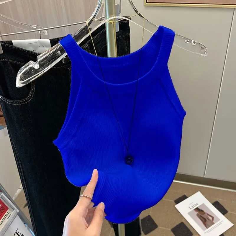 Y2k Knitted U-Neck Suspender Vest Womens Ice Silk Inner Wear Spicy Girl Camis Halter Retro Sveless Tank Crop TopXJ250212