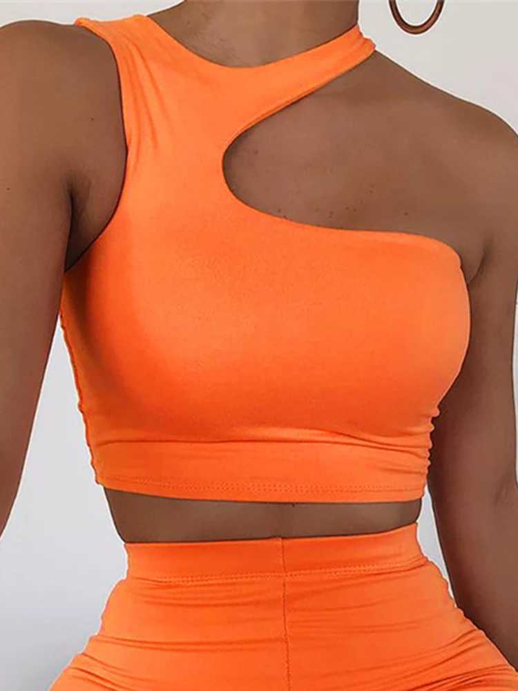 Cut Out Sexy Crop Off Shoulder Solid 2022 Skinny Sport Short Tops Women Tank Irregular Summer Tube TopsXJ250212