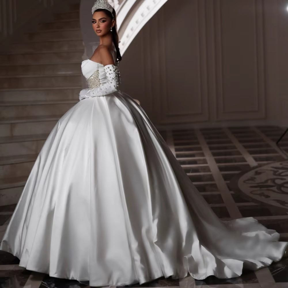 Exquisite Ball Gown Wedding Dress For Women Strapless Sleeveless Bridal Gowns Pearls Sequins Sweep Train Dresses Custom Made vestidos de novia