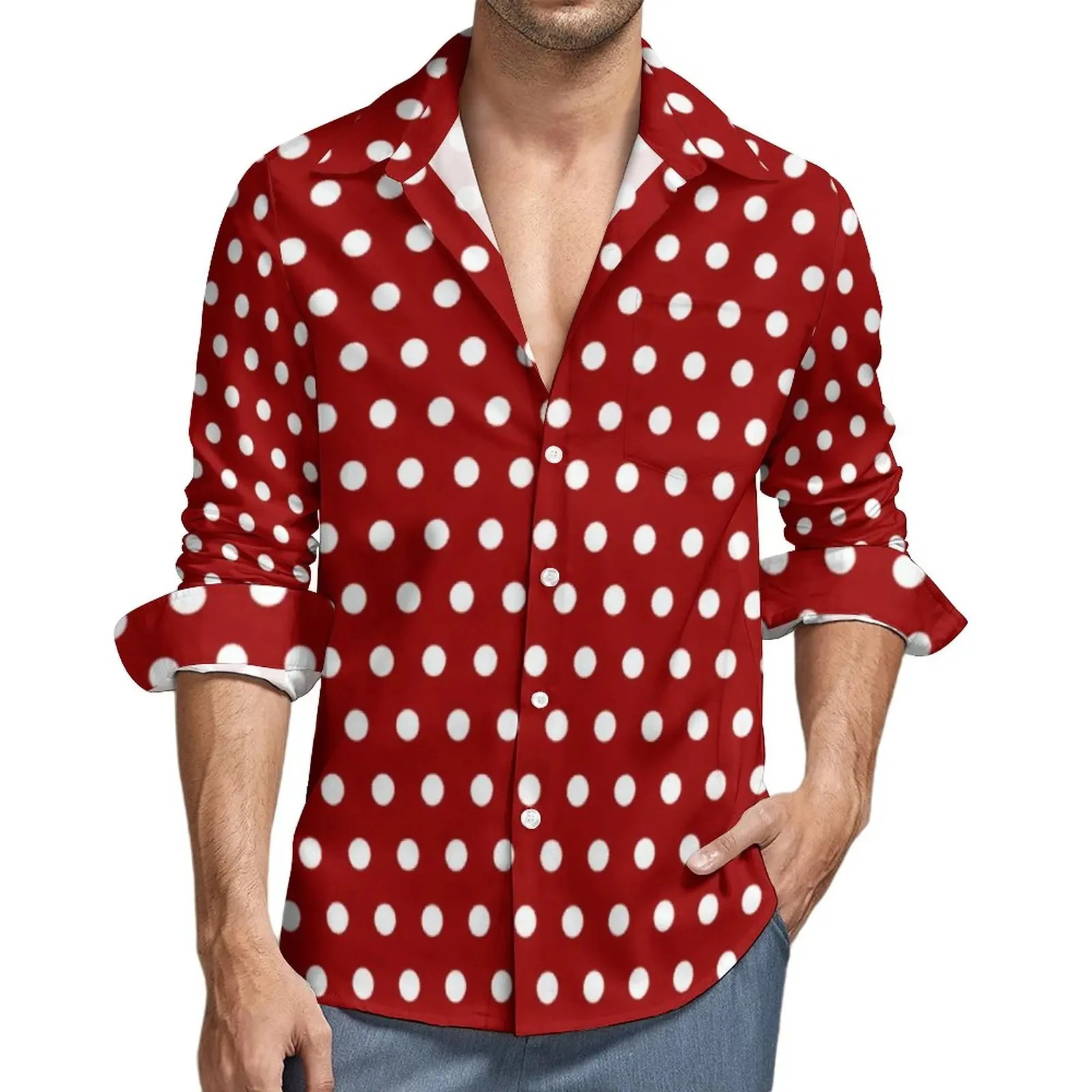 Yellow polka dot shirt autumn black dot printed casual shirt Harajuku shirt long sleeved printed clothing plus size 250211