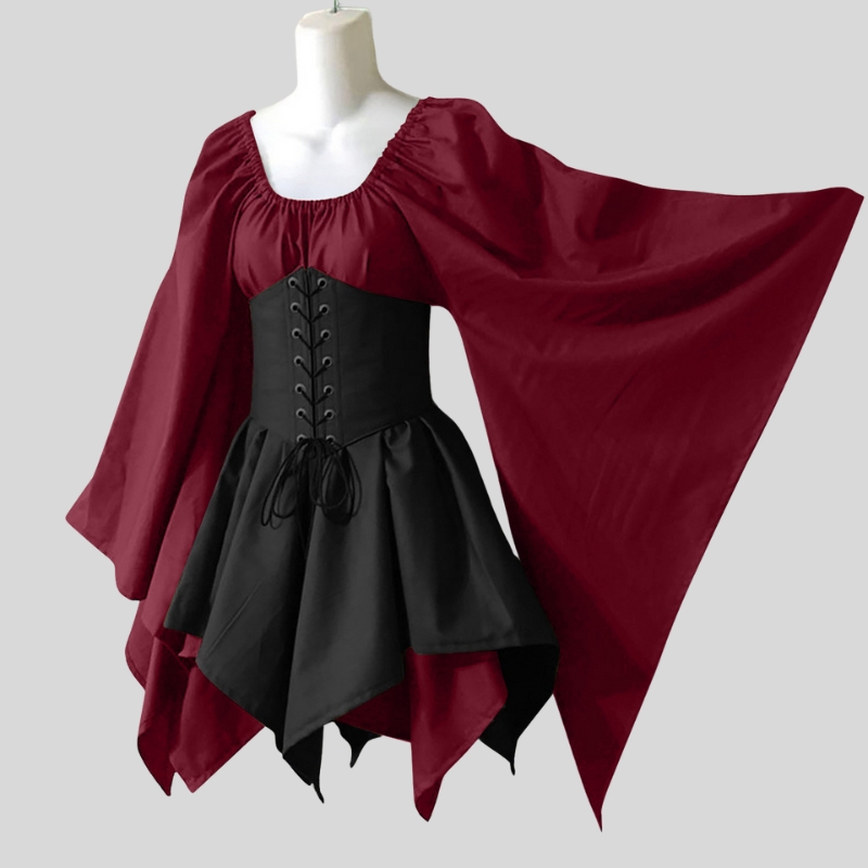 Cross-border new European and American horn sleeves long sleeves medieval Renaissance dresses splicing dresses one piece is sent on behalf of others