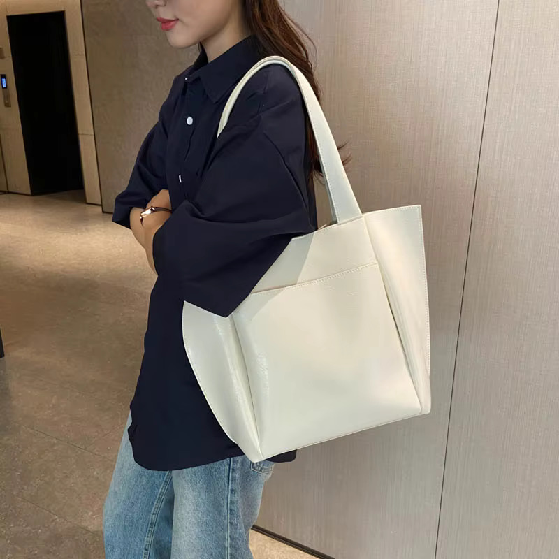 Large Retro PU Leather Shoulder Bag For Women 2024 Y2K Korean Fashion Simple Handbags And Purses Females Solid Color Tote Bags