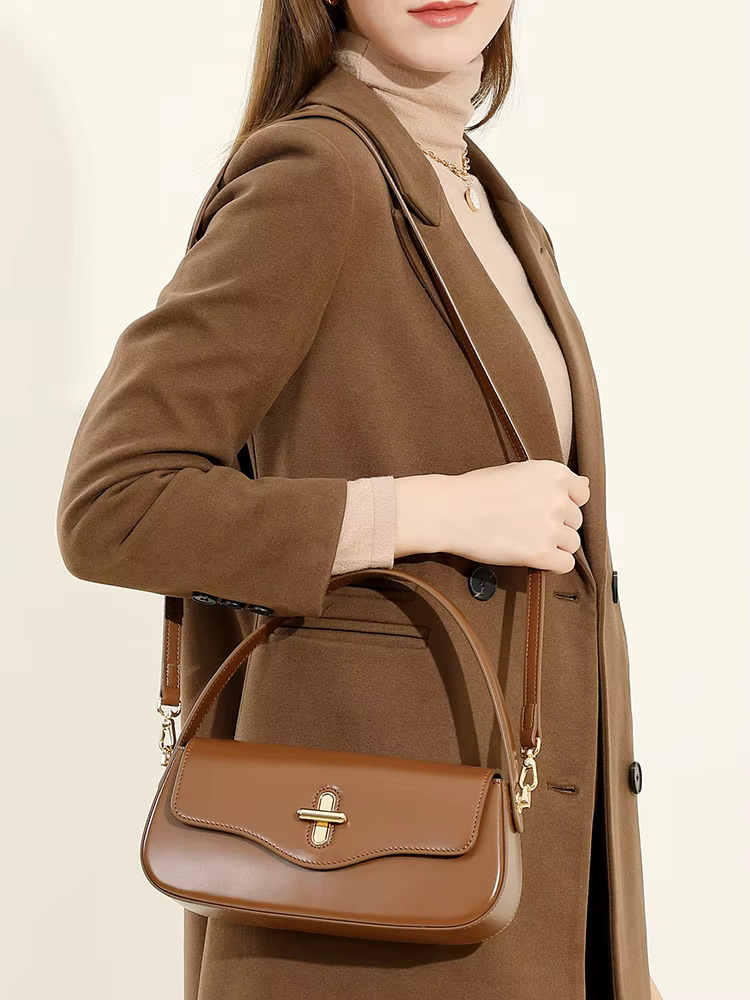 2025 New Women's Baguette Bag, Leather Handbag, High-Quality Shoulder Crossbody Bag