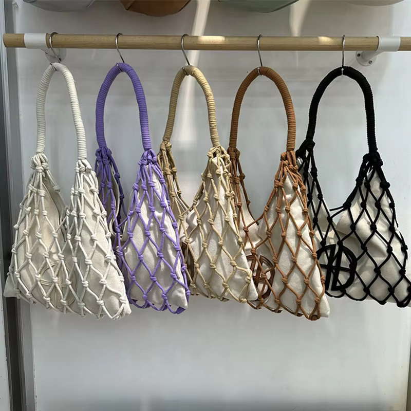 Hollow Out Bucket Mesh Handmade Weave Bags For Women Designer Handbags Purses new style New In Casual Vacation Beach Shoulder