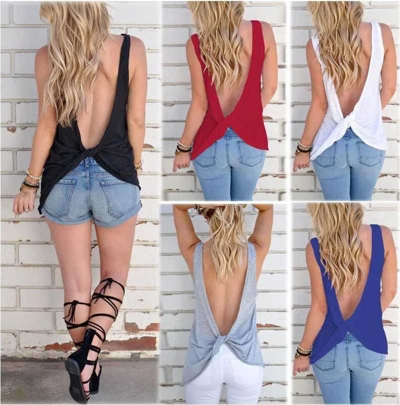 Sexy Backless Cross Tank Top Tee Summer Fashion Sveless T-shirt Vest Casual Oversized Tshirt Top Plus Size Clothing for WomenXJ250212