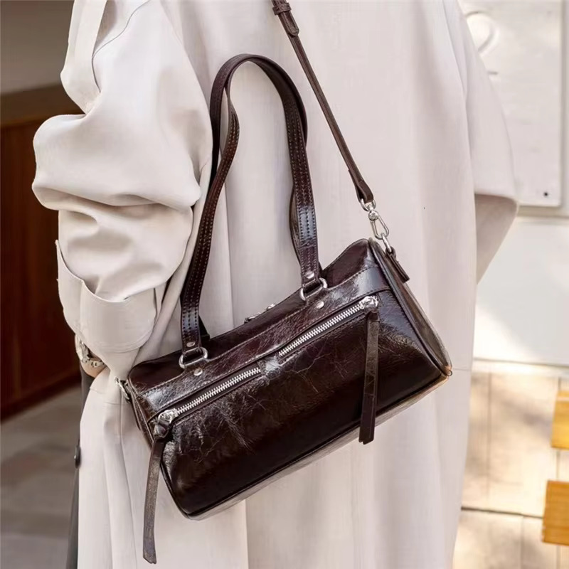 Burminsa Vintage Genuine Leather Underarm Shoulder Bags For Women 2025 Designer Crossbody Purses Satchel Ladies Handbags