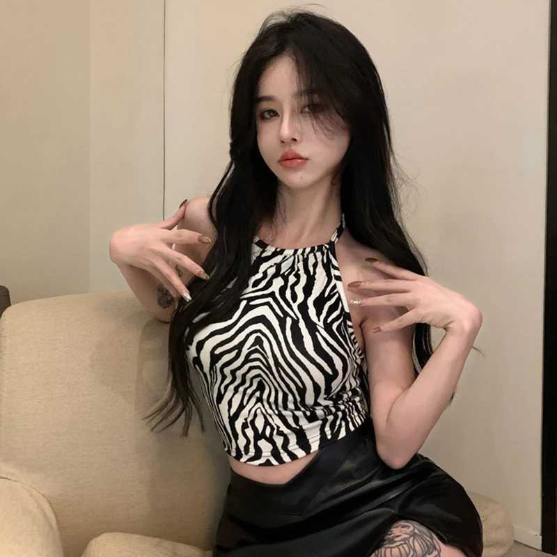 Womens Crop Top Summer American Style Zebra Stripe Slim Sexy Short TopXJ250212