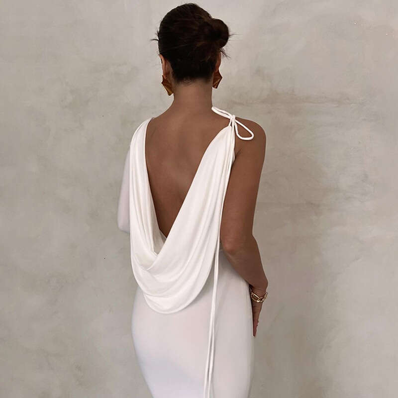 European and American style women's summer fashion sexy solid color single shoulder slim fit dress wholesale 2025 temperament versatile new trend