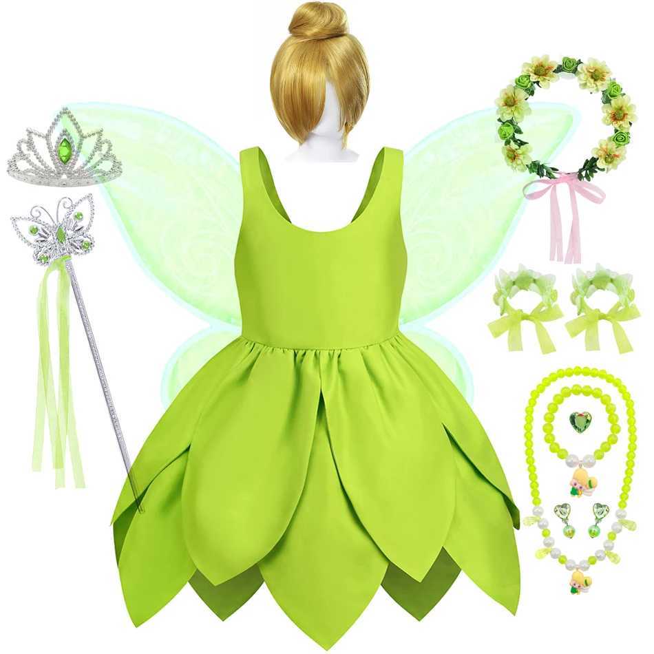 Baby Girl Tinker Bell Green Fairy Dress Kids Kindergarten Stage Performance Outfits Children Luxury Elf Cosplay Costume GiftXJ250117