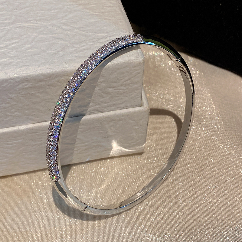 Elegant White Gold CZ Jewelry Bangle, Handmade Sparkling Bracelet for Weddings, Parties, and Gifts Free shipping