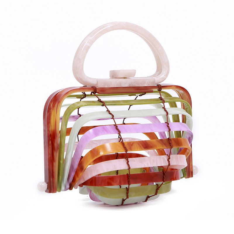 Acrylic Basket Vacation Beach Bag - Foldable Hollow Handbag with Shell Design