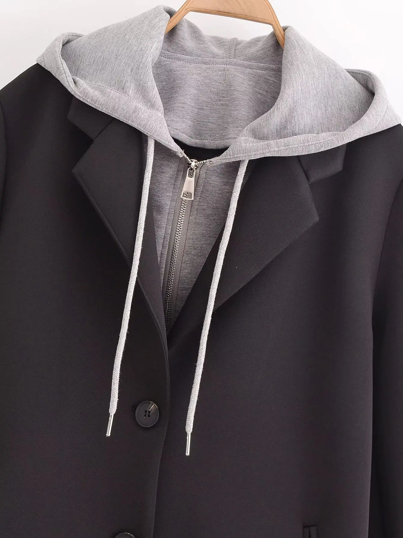 TRAF Women 2024 Autumn and Winter Fashion Leafy Detachable Hooded Long Coat Casual Sleeve Top Outerwear Mujer 250109