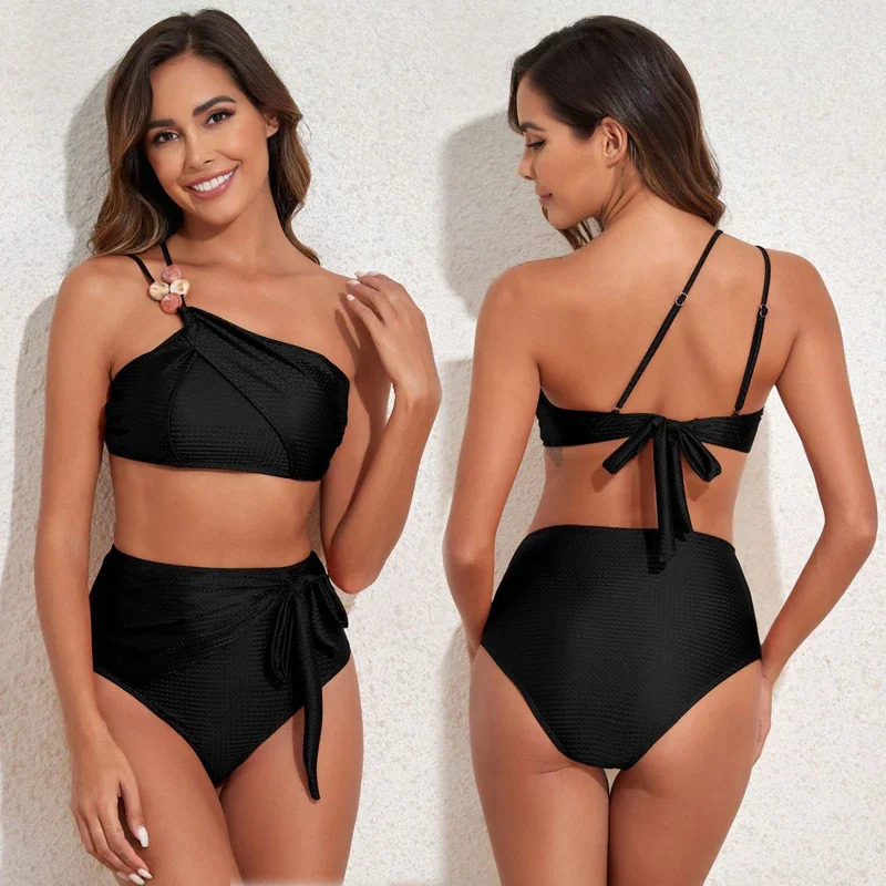 One Shoulder Cut Out One Piece Swimsuit Women Bather Bathing Suit Swim Multicolor Gemstone Strap Bikini Wrap Yarn Skirt Swimsuit 250210