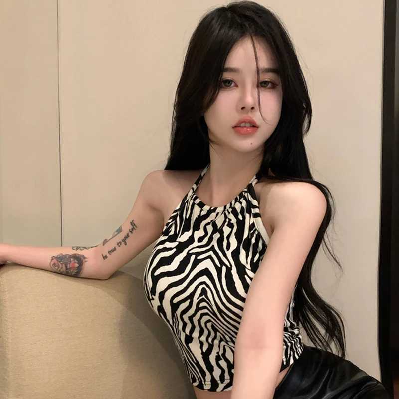 Womens Crop Top Summer American Style Zebra Stripe Slim Sexy Short TopXJ250212