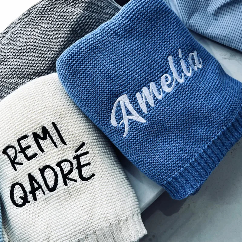 Personalized Baby gifts swaddle Blanket with Name Custom Knited with Embroidery name Baby born kids girls boys 250208