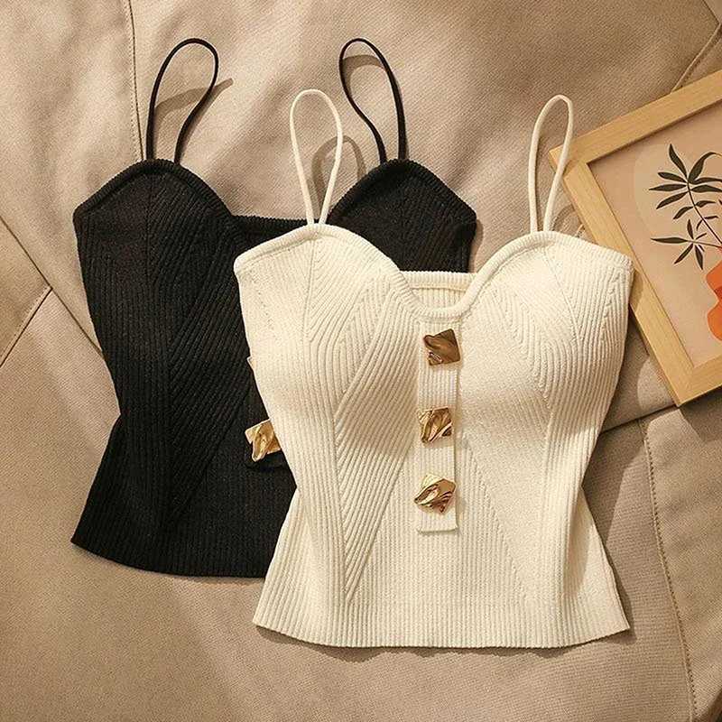 Summer Cross-Knit Suspender WomenS French Style Sexy Beauty Camisole Slim Fit Sveless T-Shirt No Chest Pad Short Tank TopsXJ250212