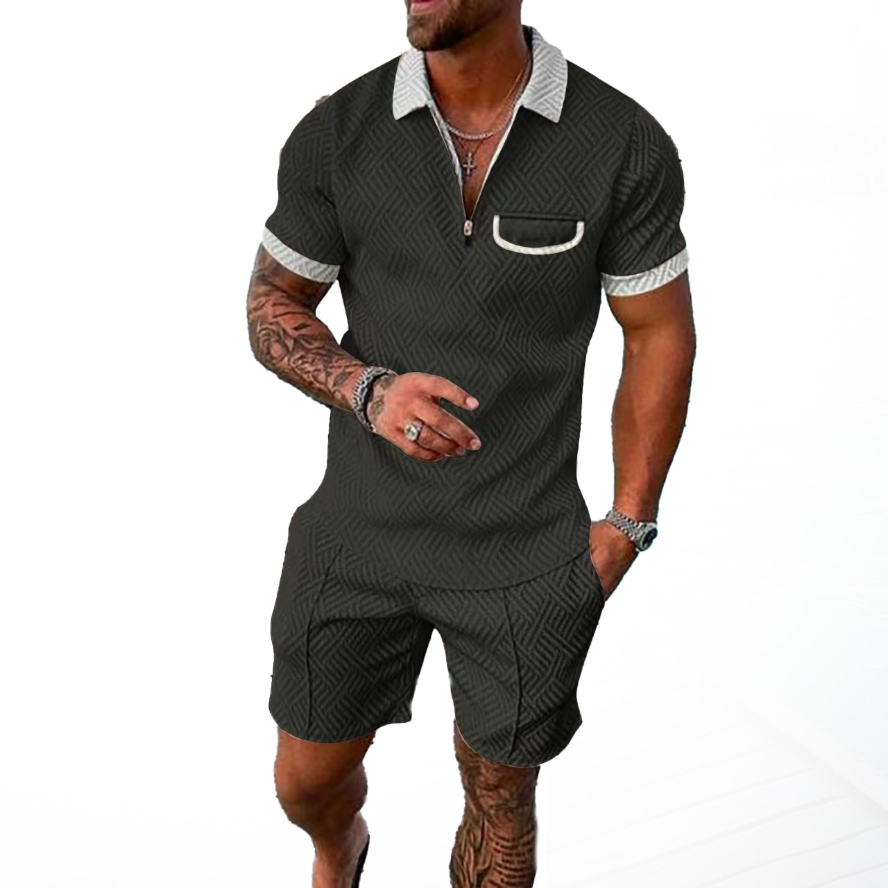 designer Two piece set men clothing summer tracksuit fashion color printing Short sleeved shirt shorts sets polo suits