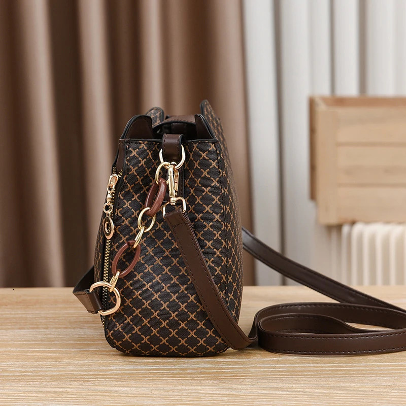 Women Handbag Bag Bucket Shoulder Crossbody Bag Flip Check Print Large Capacity Single Shoulder Straddle Bag 250207ww