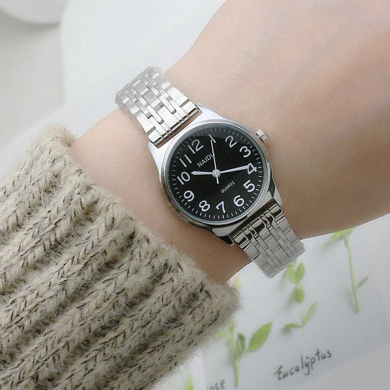 Literary and artistic students steel band quartz watch stainless steel band fashionable girls watch Sen series large digital face womens watch W250212