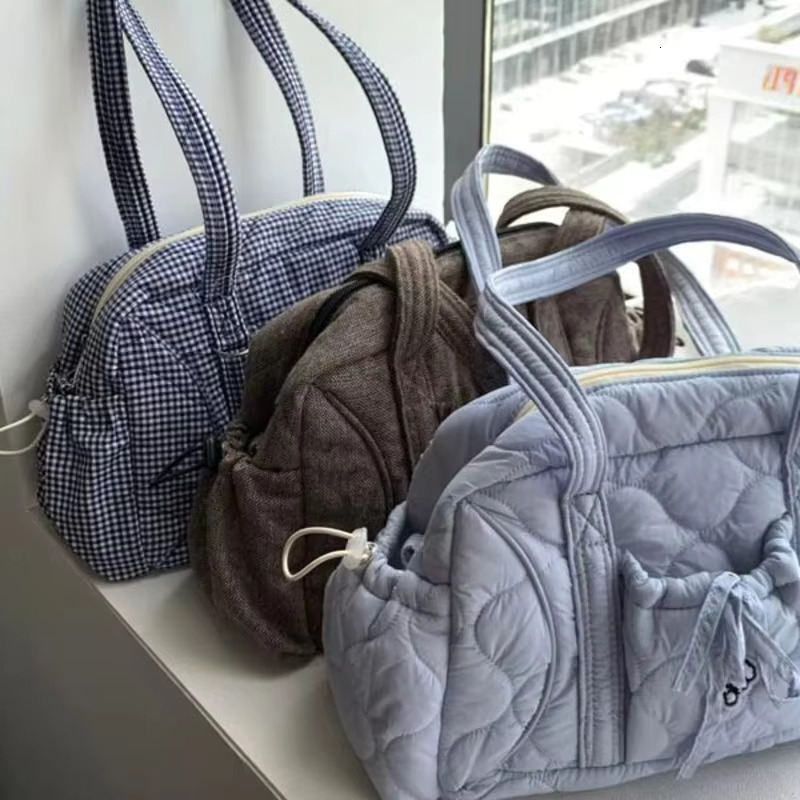 Quilted Korean Casual Shoulder Zipper Commuter Large Capacity Tote Plaid Bows Classic Handbags Trendy Bags For Women