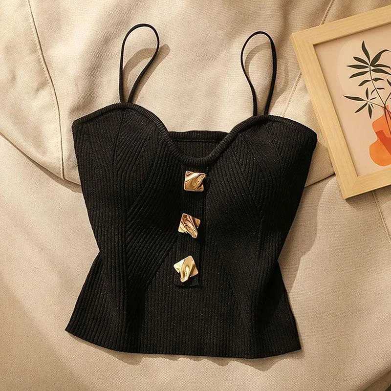Summer Cross-Knit Suspender WomenS French Style Sexy Beauty Camisole Slim Fit Sveless T-Shirt No Chest Pad Short Tank TopsXJ250212