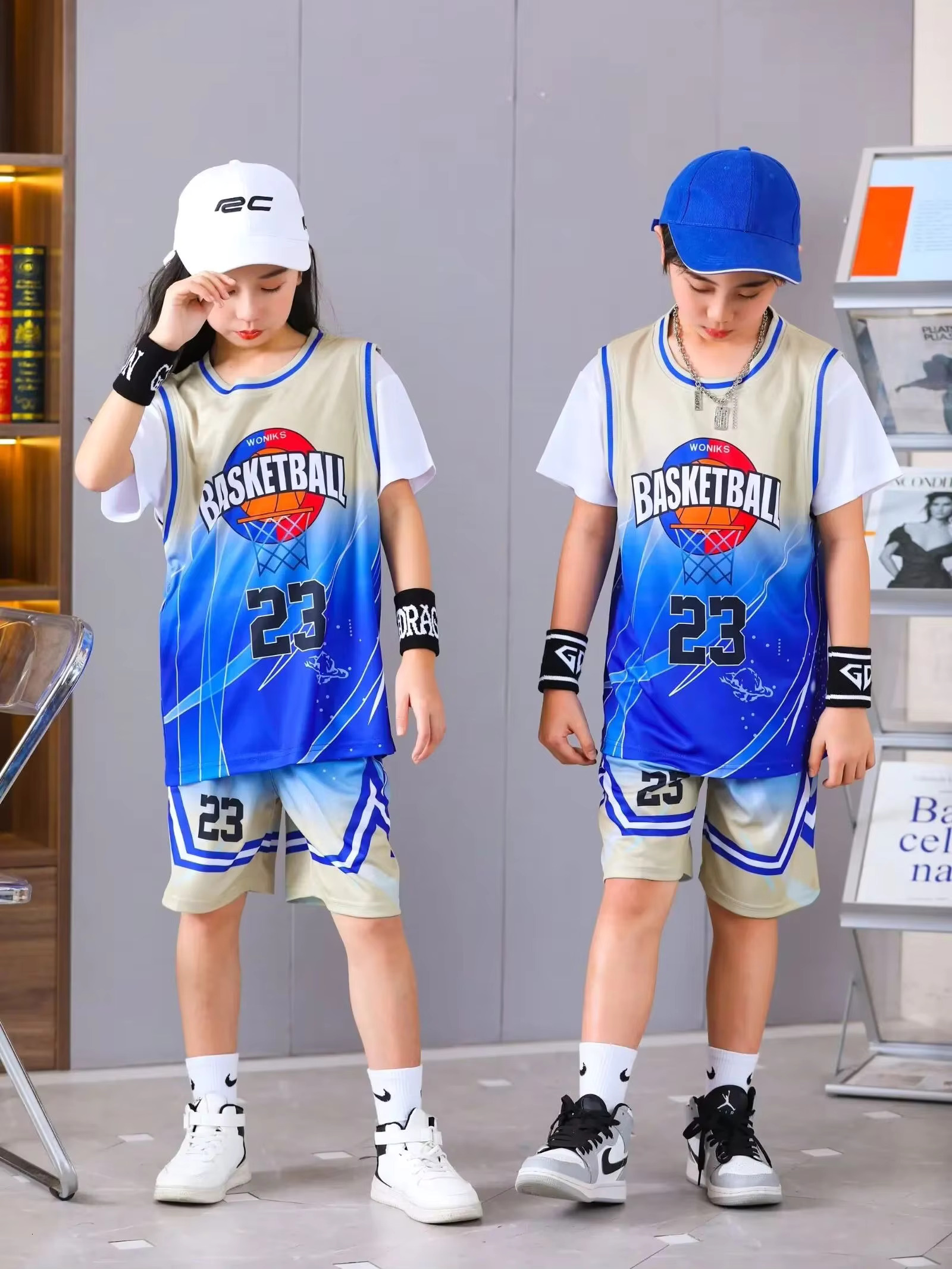 American Children's Clothing Suit Quick-Drying Sweat-Absorbent Boys Girls No.23 Basketball Jerseys Fake Two-Piece Uniform Kit Pr