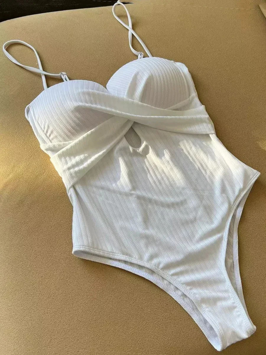 Ribbed Bra Cup Swimsuits 2025 Female Swimwear One Piece Swimsuit Women Monokini High Cut Bathing Suit Swim Beach Wear Bodysuit 250210