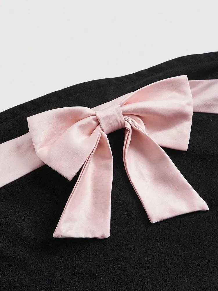 Contrast Color Bow-knot Tube Top Women Summer 2024 Sexy Party Club Strapless Sveless Backless Crop Top Y2K ClothesXJ250212