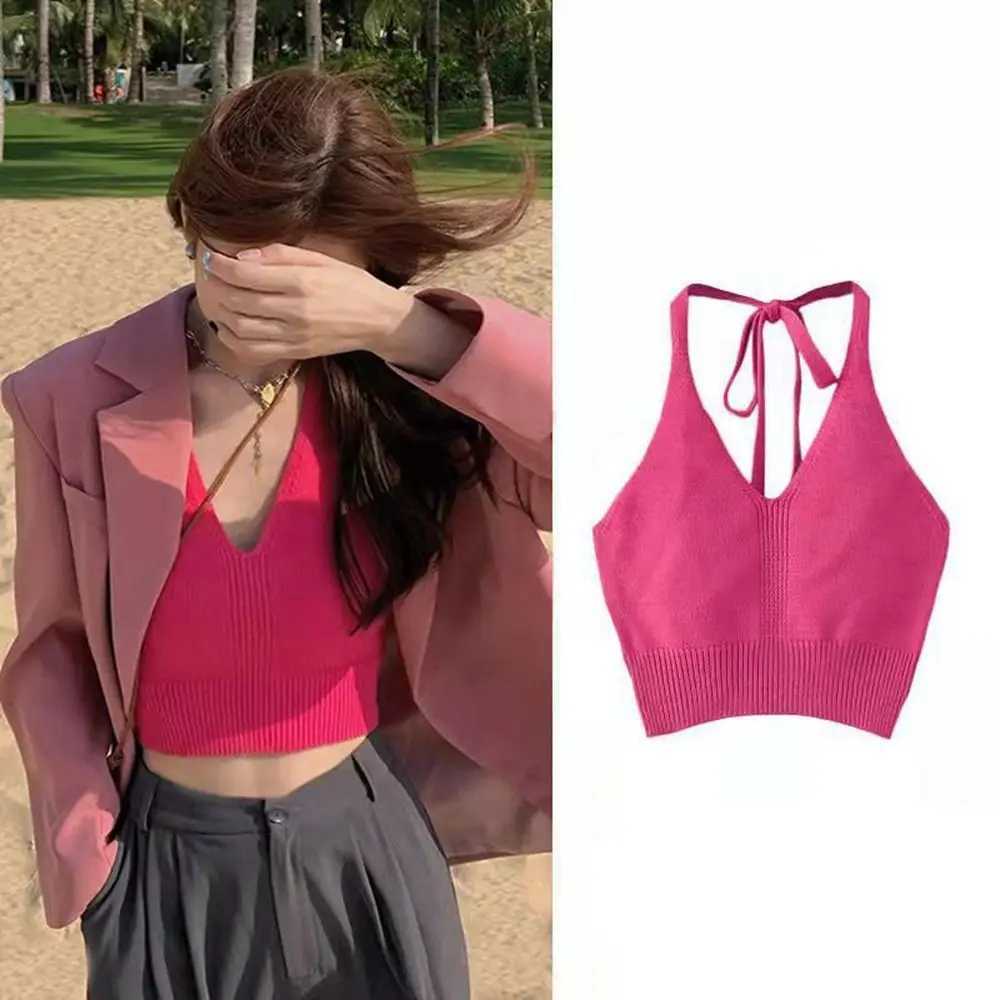 Short Knitted Crop Tops New Knitted High Stretch Sexy Tank Top Soft Sveless Strap Vest WomenXJ250212