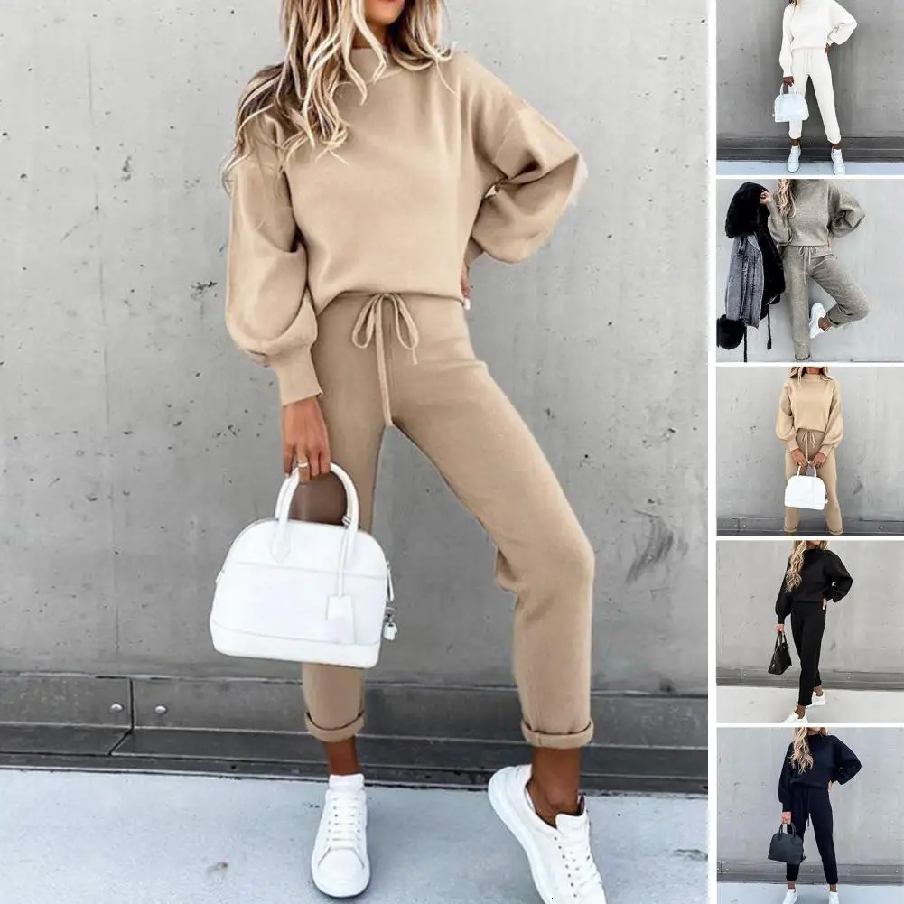 Solid Tracksuit womens twopiece autumn clothing oversized sports shirt top and stacked pants jogging set casual 250211Z