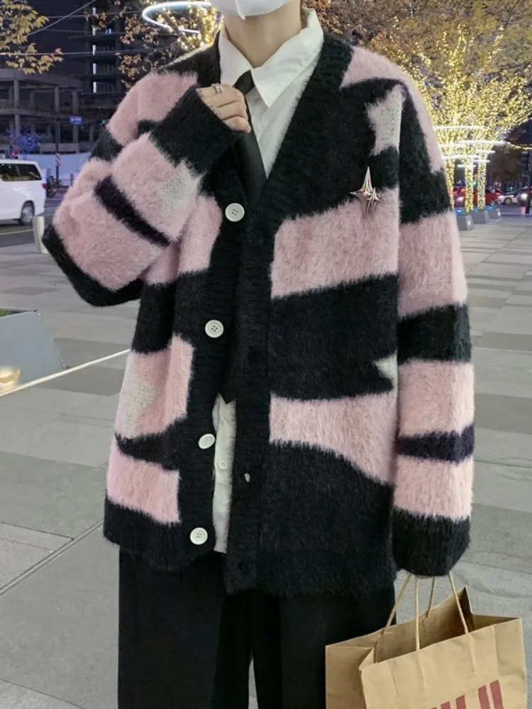 Knitted Cardigan Sweater Men Women Autumn Patchwork Knitted Jumpers Harajuku Loose Hip Hop Streetwear Y2K Star Pattern Jackets 250211