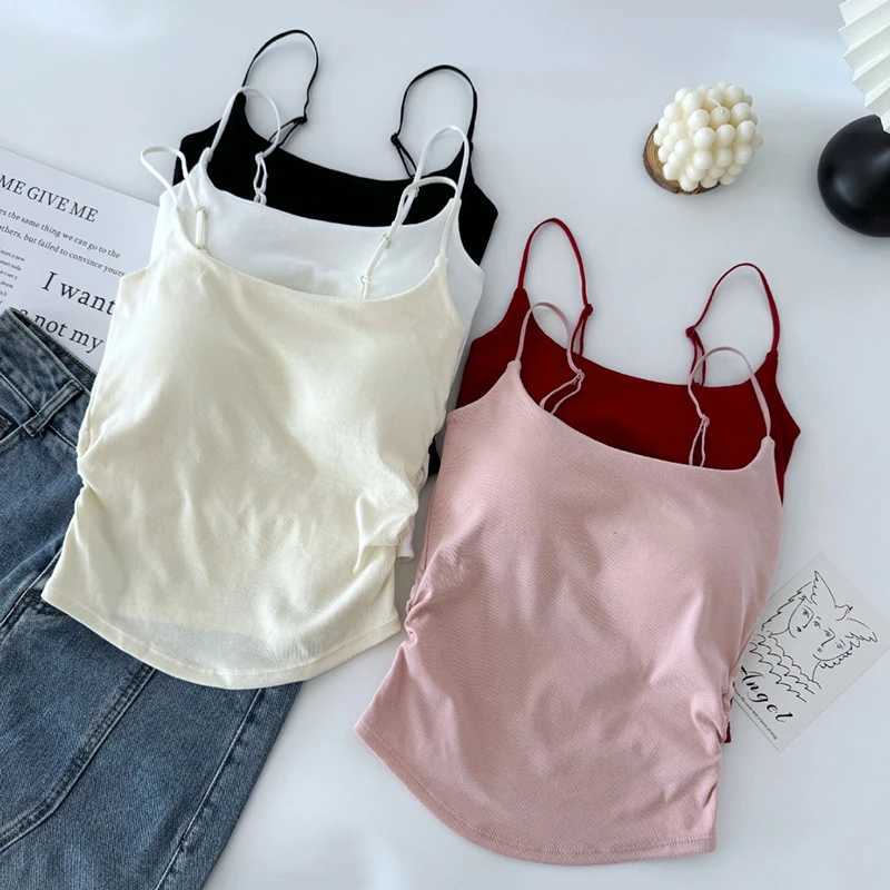 Summer Dopamine Color Sexy Camisole For Women With Pleated Waist And All-in-one Beautiful Back With Breast Pads For WomenXJ250212