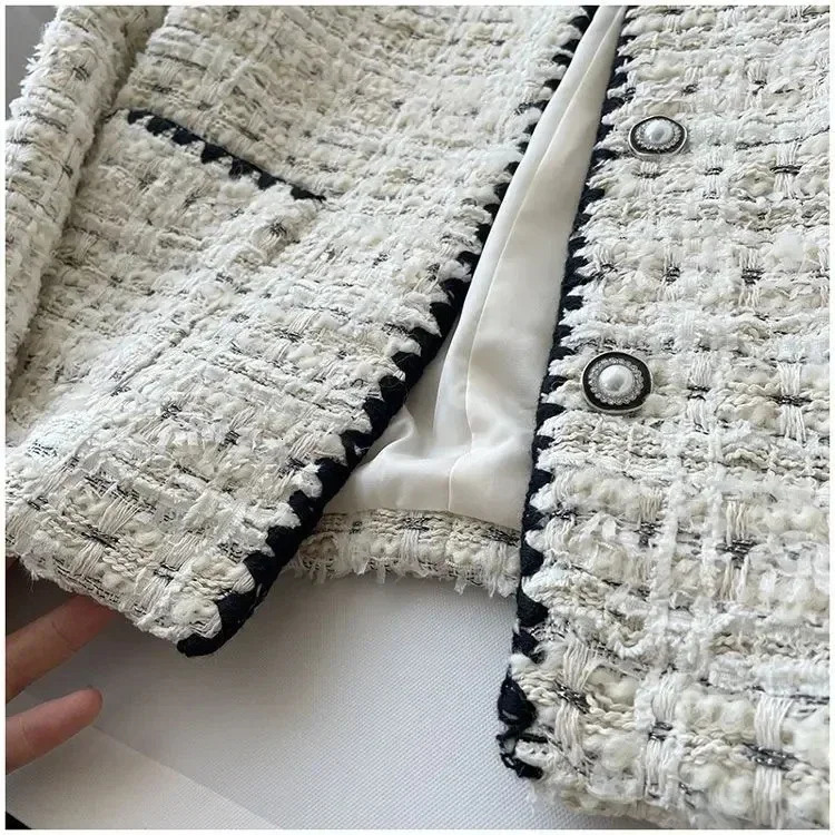 Spring Autumn Jacket Fashion Sweet Tweed Blazers Women French Elegant Office Lady Woolen Short Suit Coats 250210