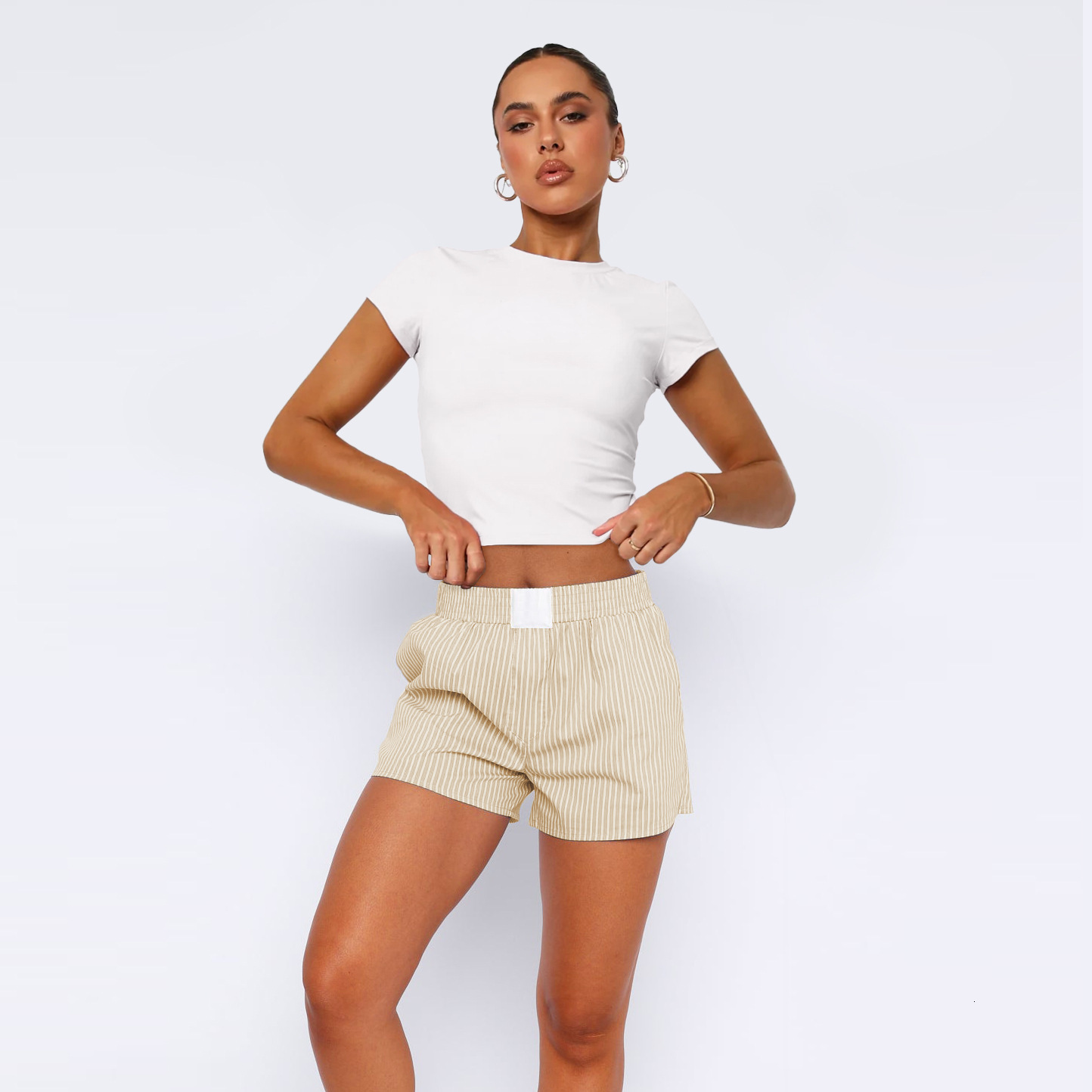 2025 Spring/summer Fashion Lazy Style Striped Splicing Shorts Women's Home Casual Shorts Sexy Beach Pants