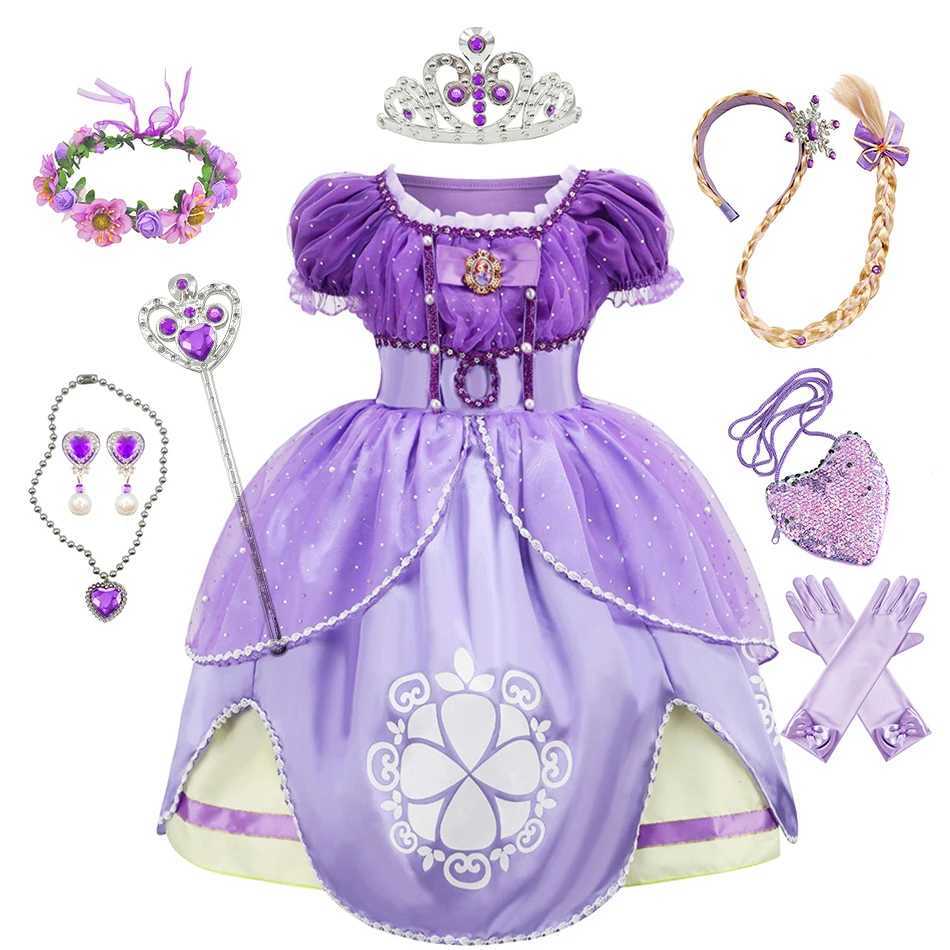 Little Princess Dress For Girl Sofia Children Pearl Applique Cosplay Costume Kids Halloween Luxury Fluffy Tulle Clothes NewXJ250117