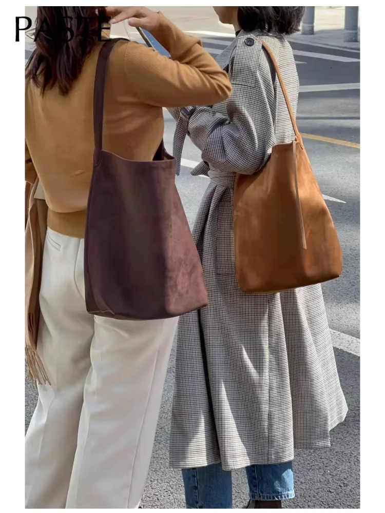 New Aesthetic Trend Winter Ladies Commuter Officer Bucket Tote Matte Suede Leather Women Handbag Urious Brown Shoulder Bag