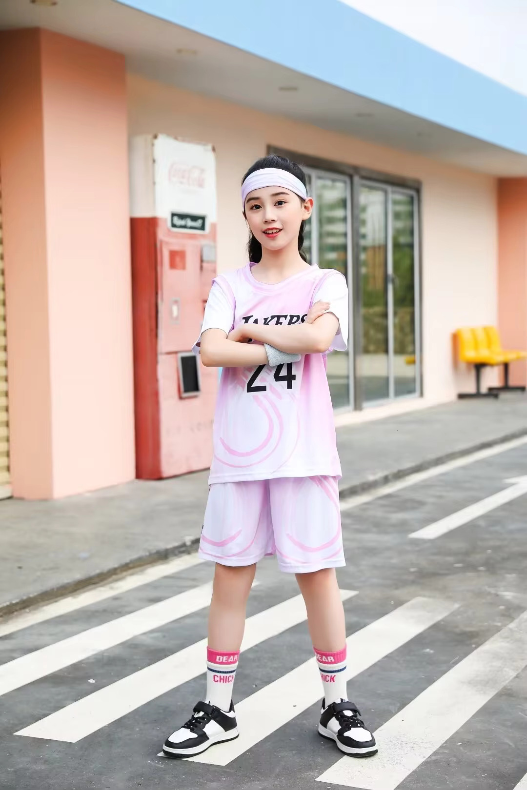 New 24/25 Children's Sports Suit #24Boys And Girls Basketball Jersey Fake Two-Piece Primary School Training Team Uniform Set
