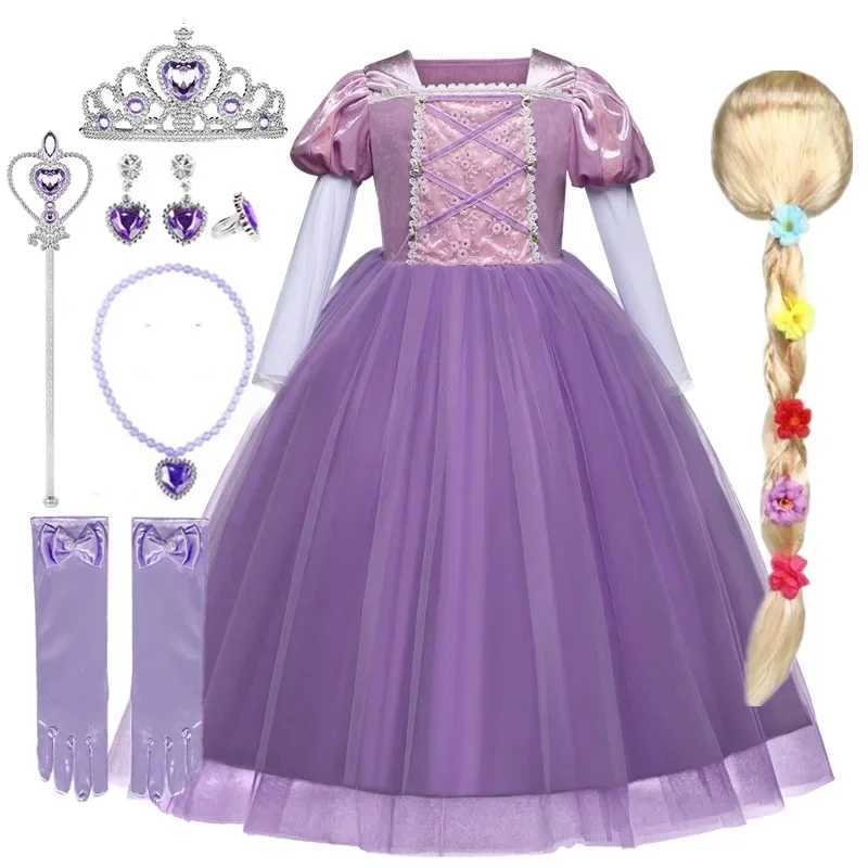 Rapunzel Princess Dress Girl Purple Long Sleeve Cosplay d Costume 2024 Halloween Vestido Kids Birthday Ball Gown ClothesXJ250117