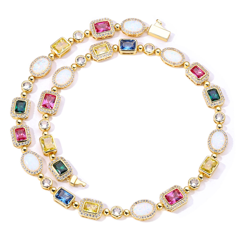 High Quality Colorful Tennis Chain Cuban Chain Necklaces Bracelet Colored Gemstone Jewelry Men Women Gift