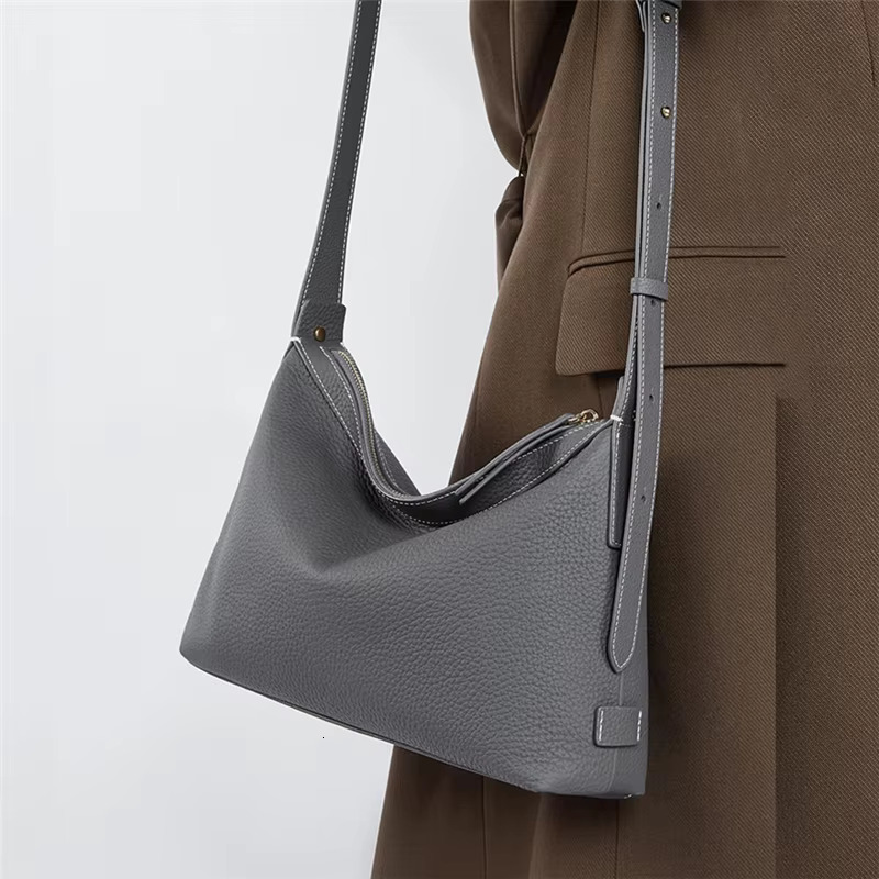 Toptrends 100% Genuine Leather Hobo Shoulder Bags For Women 2024 Designer Simple Large Capacity Messenger Ladies Handbags
