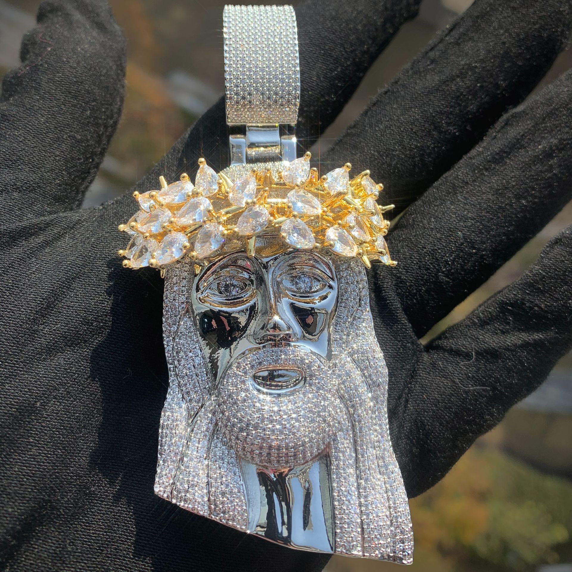 Hip Hop Vintage Men Pendant Jesus Face Pendant Necklace 5A Zircon 18K Gold Plated Religion Jewelry