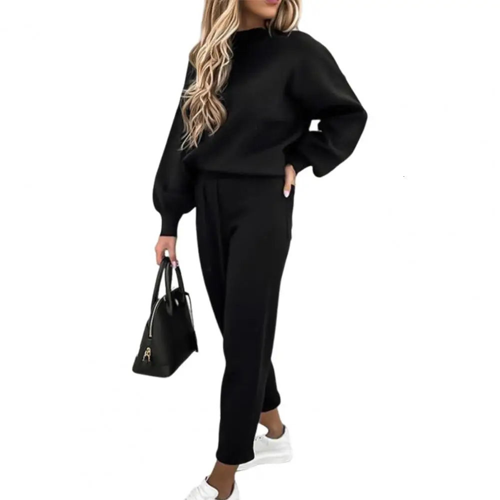 Solid Tracksuit womens twopiece autumn clothing oversized sports shirt top and stacked pants jogging set casual 250211Z